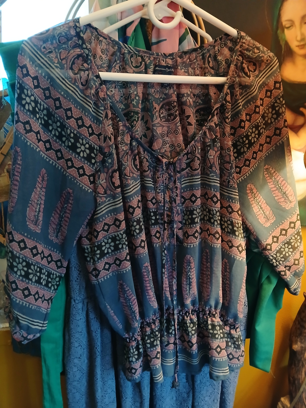 American Eagle Outfitters Paisley Floral Top in Teal & Dusty Pink